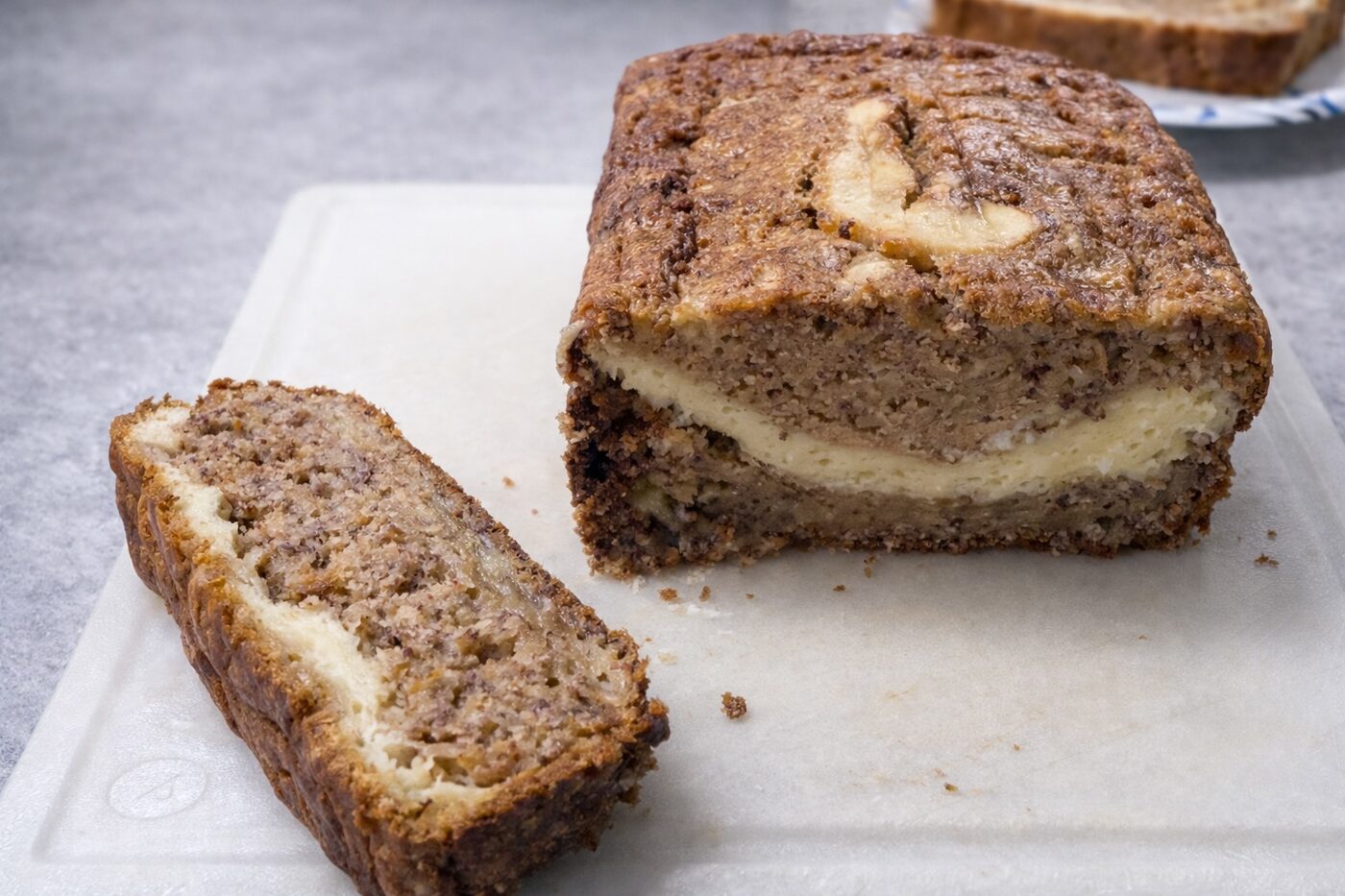 Cream cheese banana bread sliced — healthy baked goods by personal chef Alpharetta